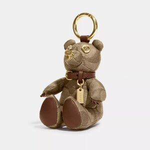 NEW Bear Bag Charm In Signature Canvas Brown Beige Large Charm key chain